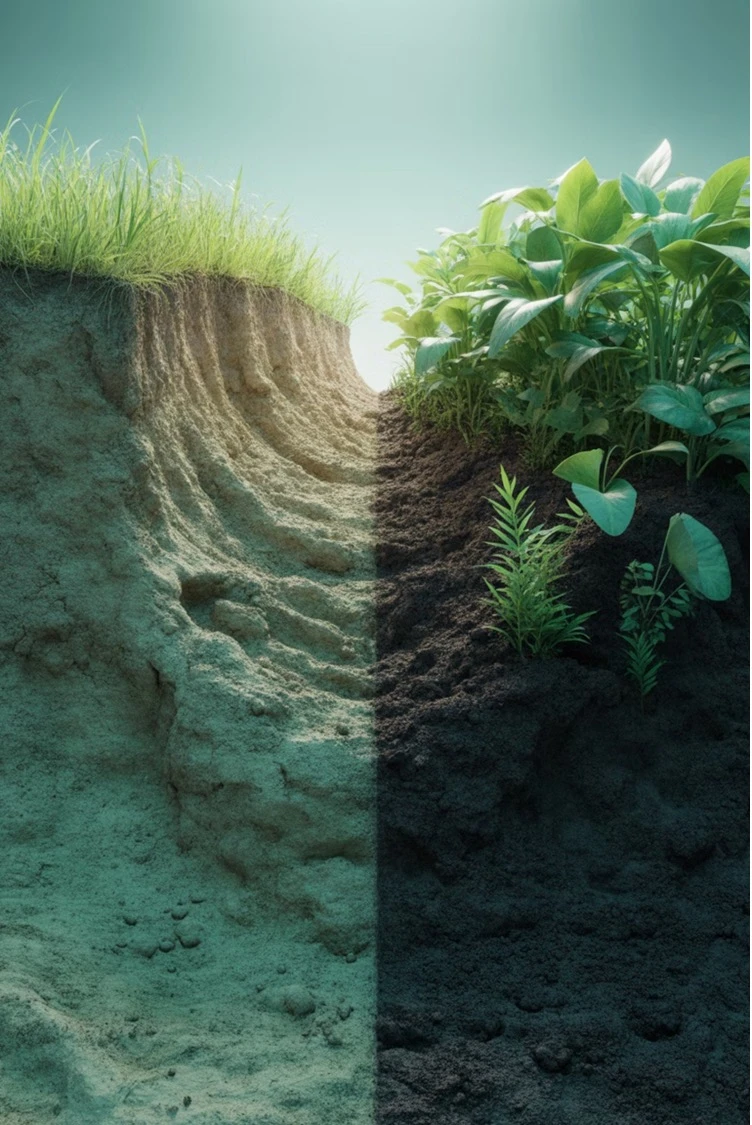 Degraded soil vs. C-Humus® regenerated soil — the transformation